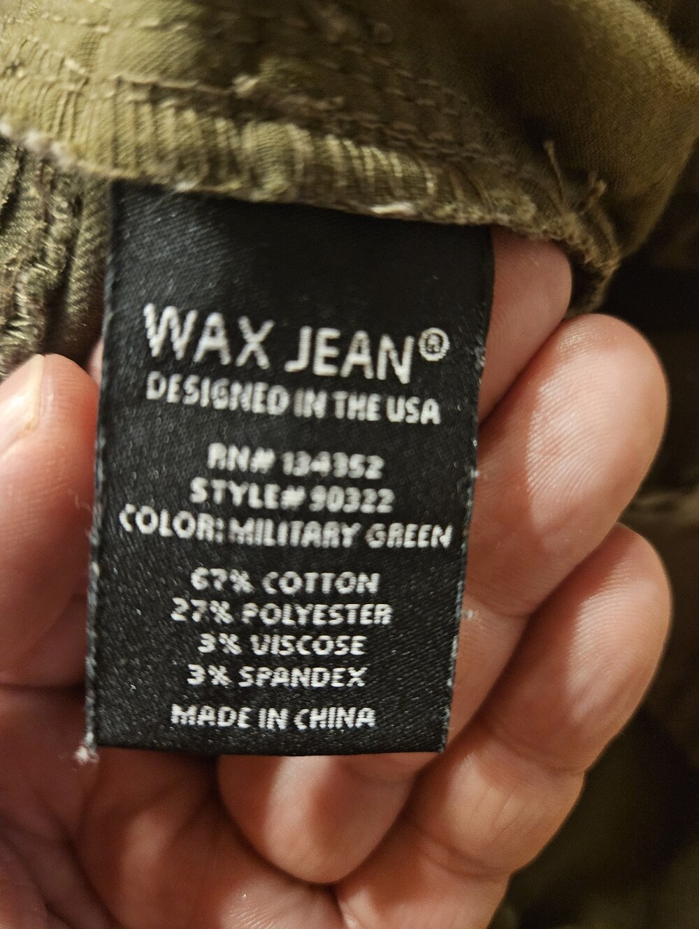 Wax Jean Military Green Cargo Pants Size 5/27 - Picture 7 of 8